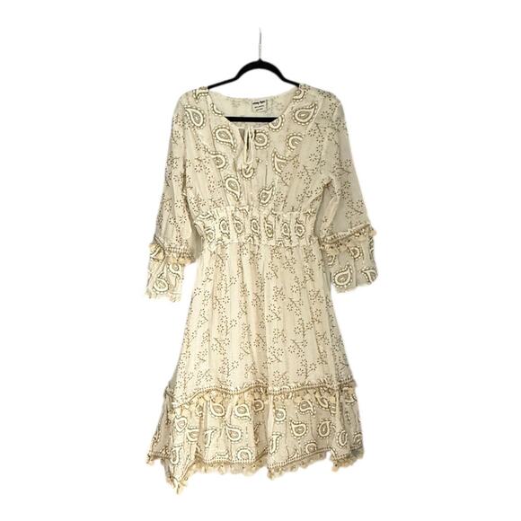 Ashley Taylor Boho Cream Tassel Dress OS Fits S-L - Picture 1 of 6